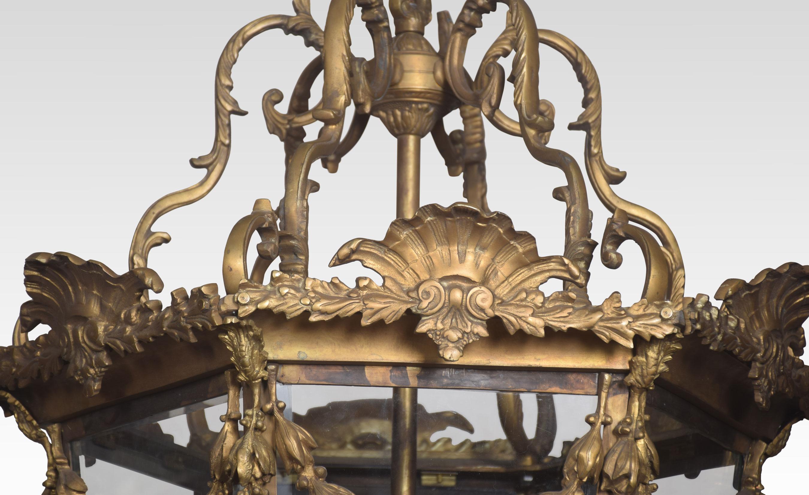 Large and Imposing Gilded Cast Brass Six Light Lantern In Good Condition In Cheshire, GB