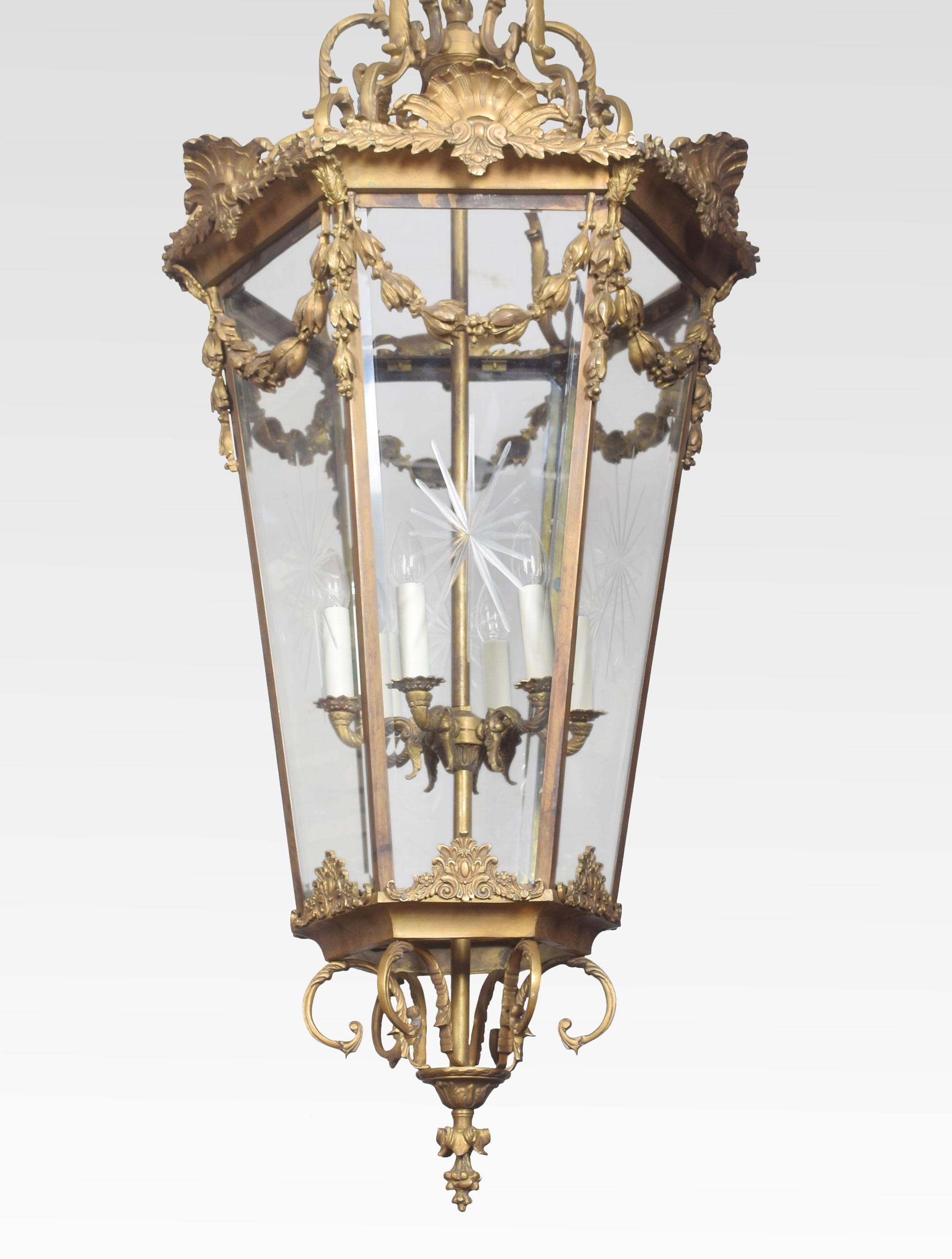 Large and Imposing Gilded Cast Brass Six Light Lantern 3