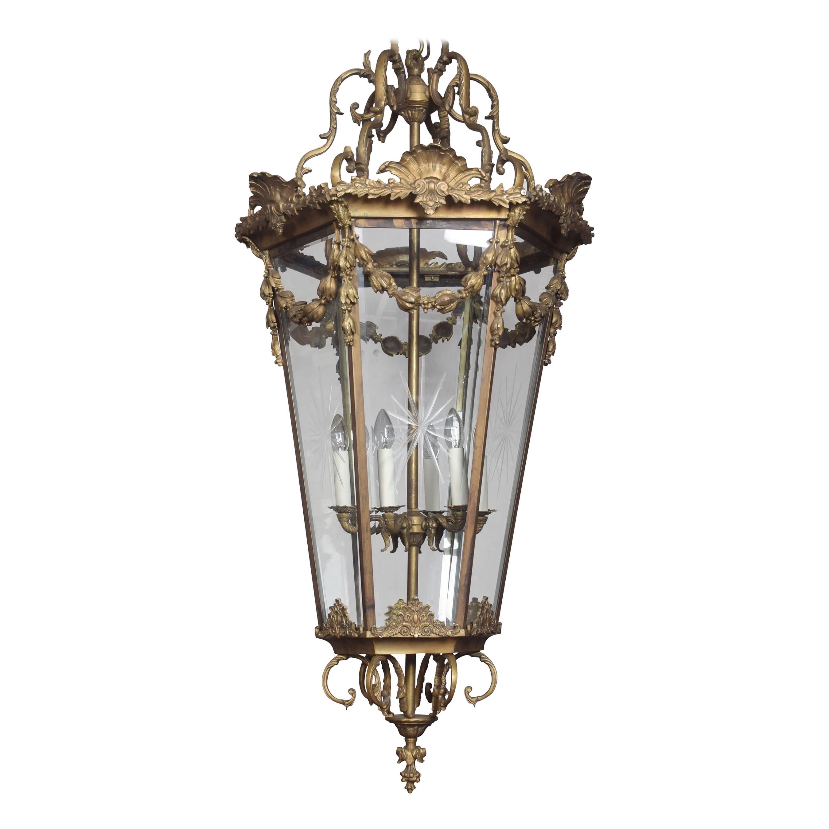 Large and Imposing Gilded Cast Brass Six Light Lantern