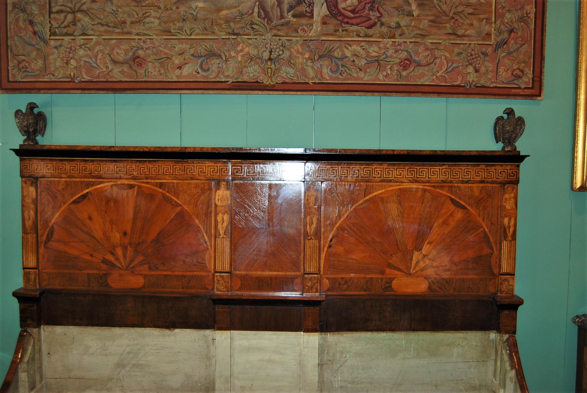 Italian Large 18th C. Venetian Bed Crest finials panels Board antiques Los Angeles CA LA For Sale