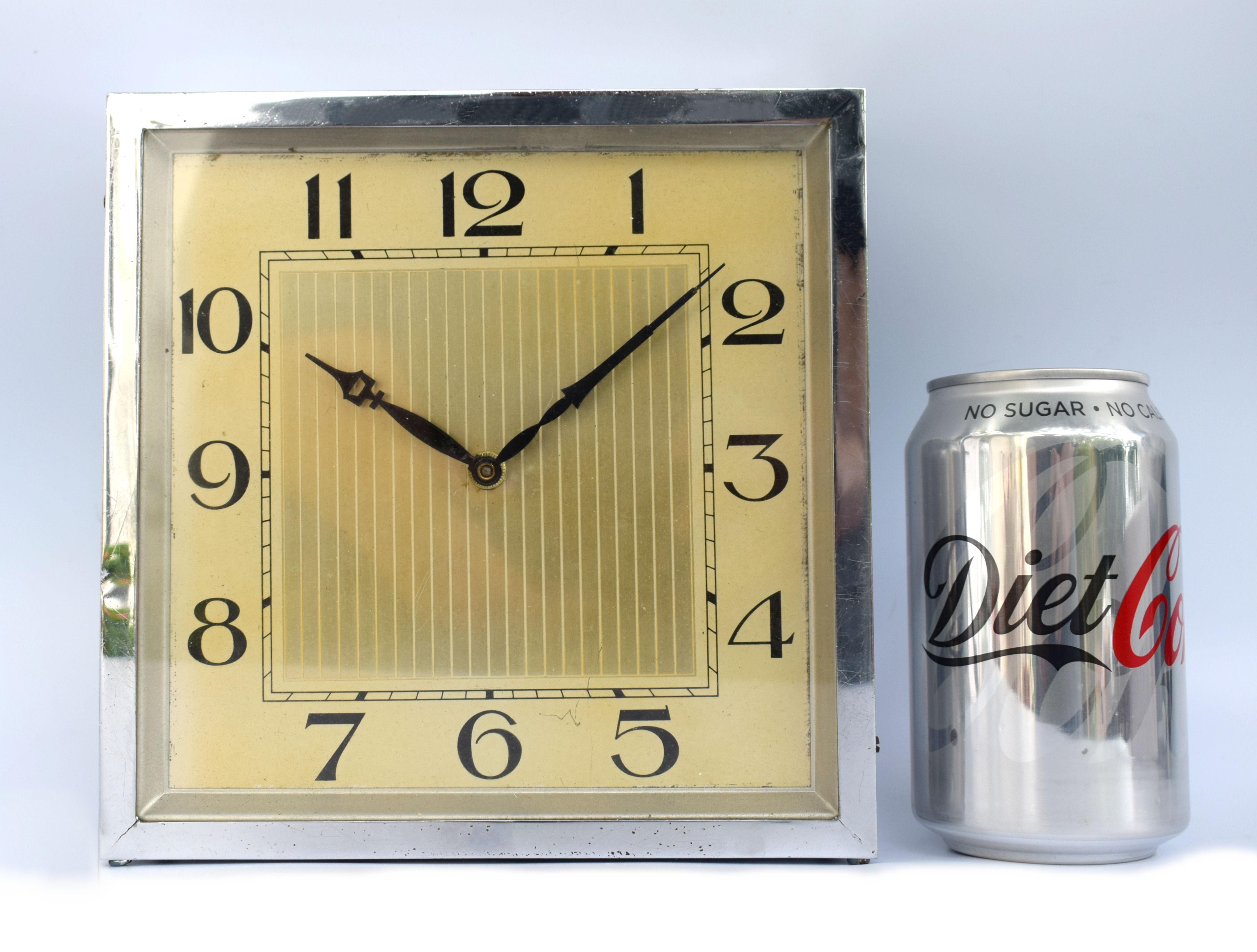 Large and Impressive 1930s Art Deco Chrome Mantle Clock In Good Condition In Devon, England