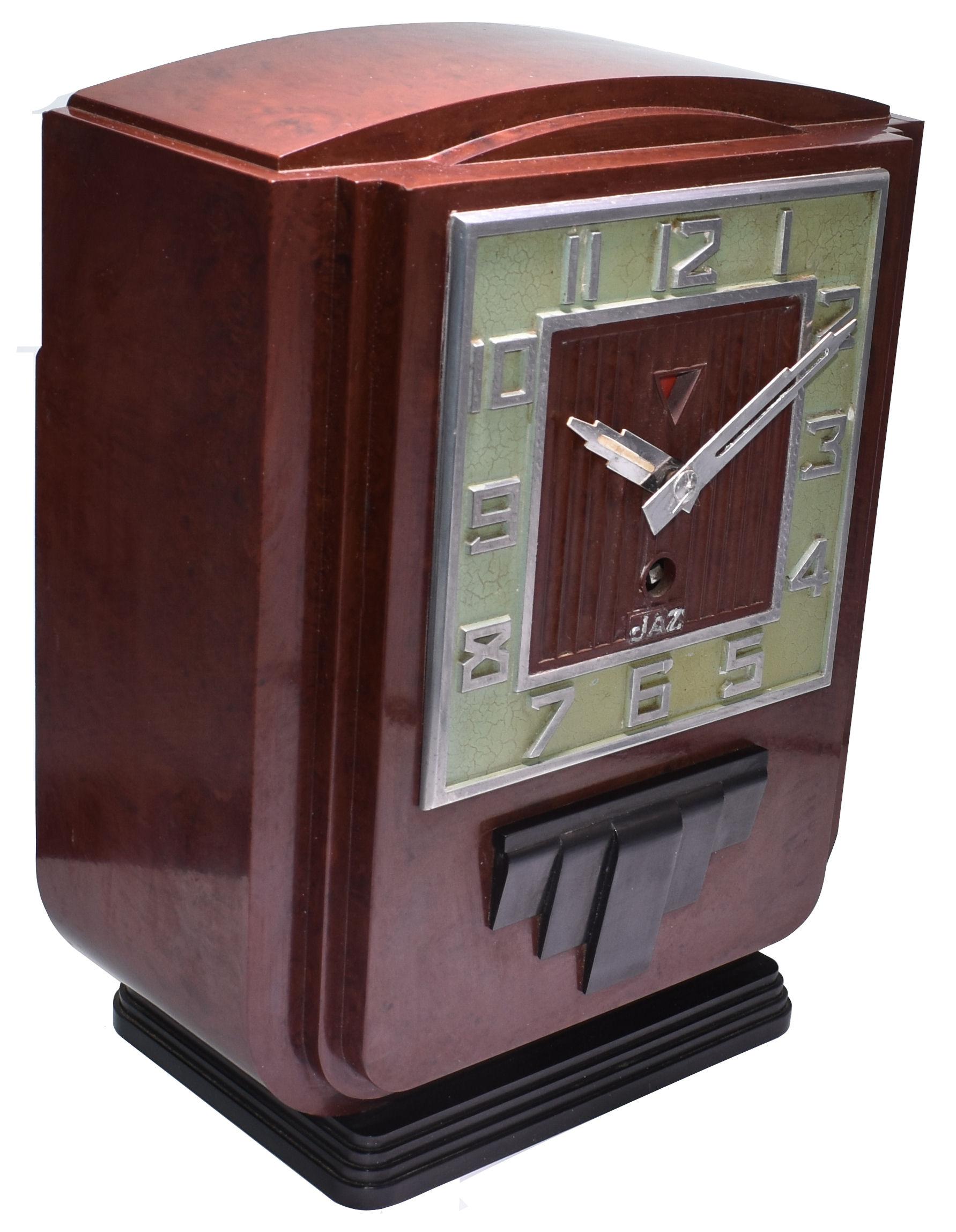 Large and Impressive 1930s Art Deco Red Bakelite Mantel Clock by JAZ 1