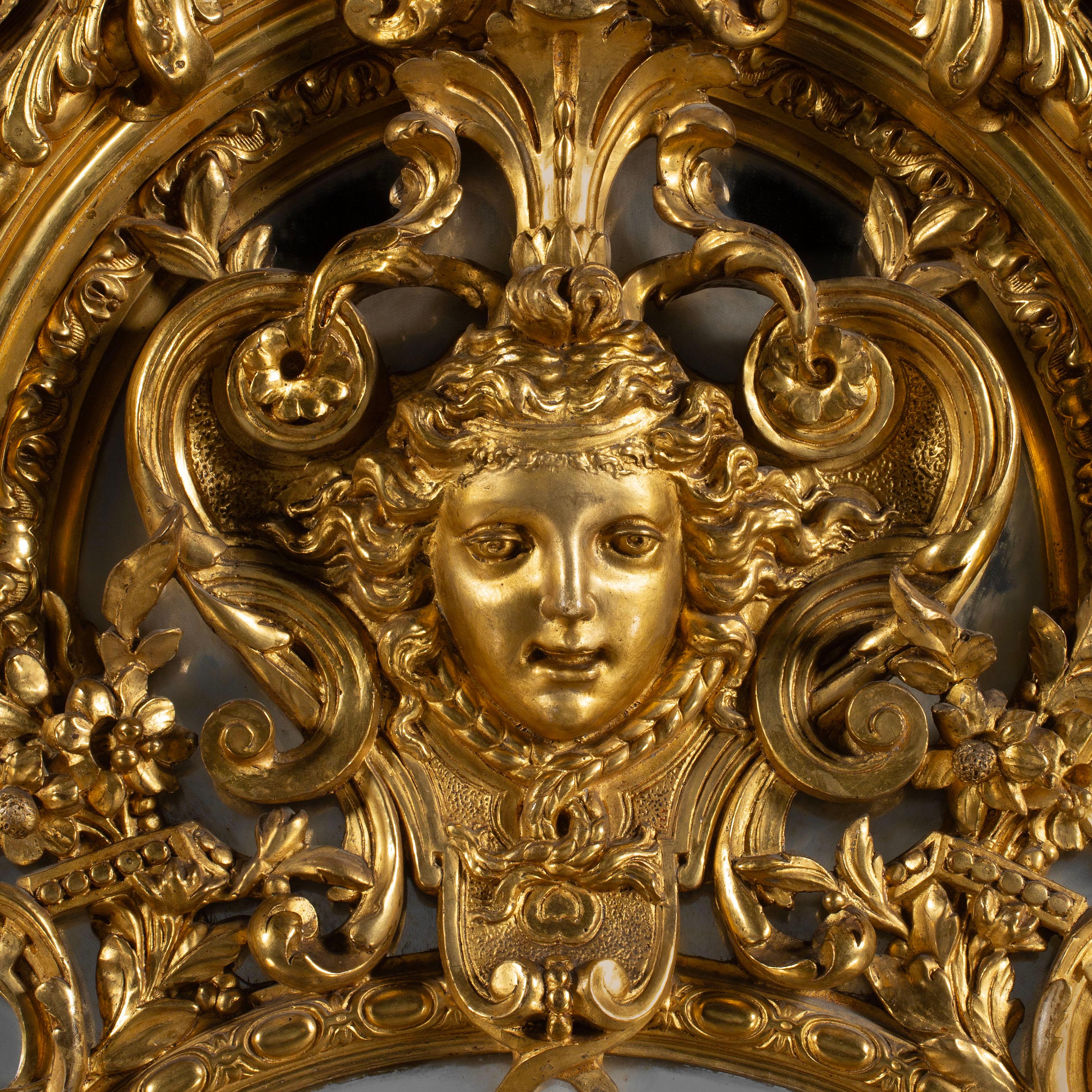 XIXe siècle Grand et impressionnant miroir en bois doré sculpté de style Régence du 19e siècle français en vente