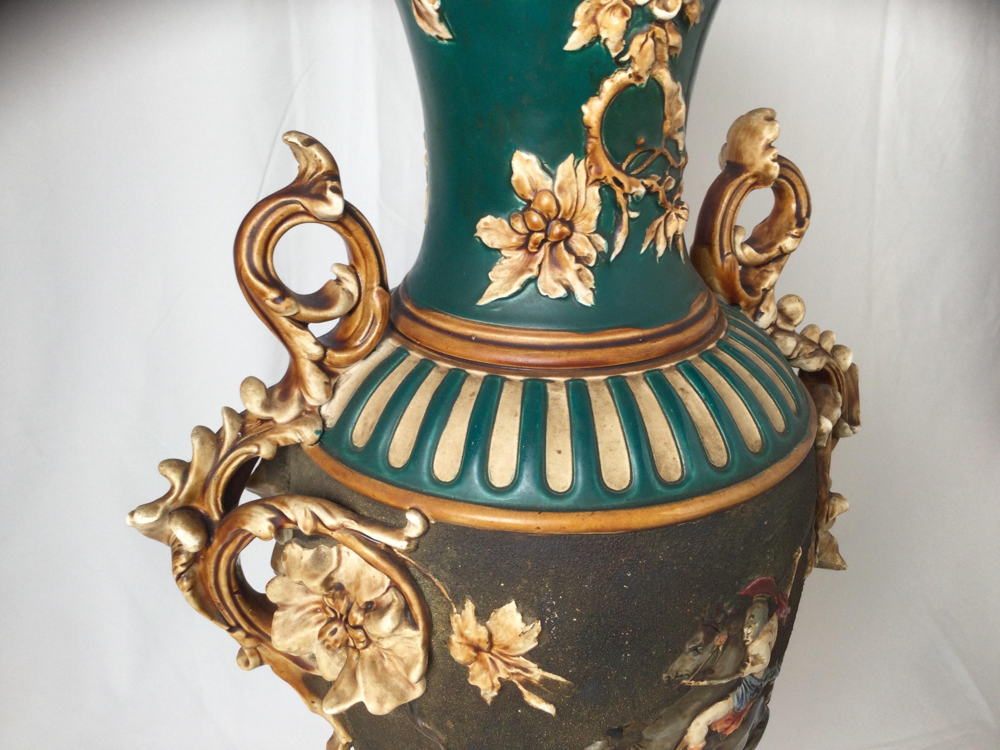 Large and Impressive Bohemian Majolica Urn Form Vase, 1890 For Sale 5