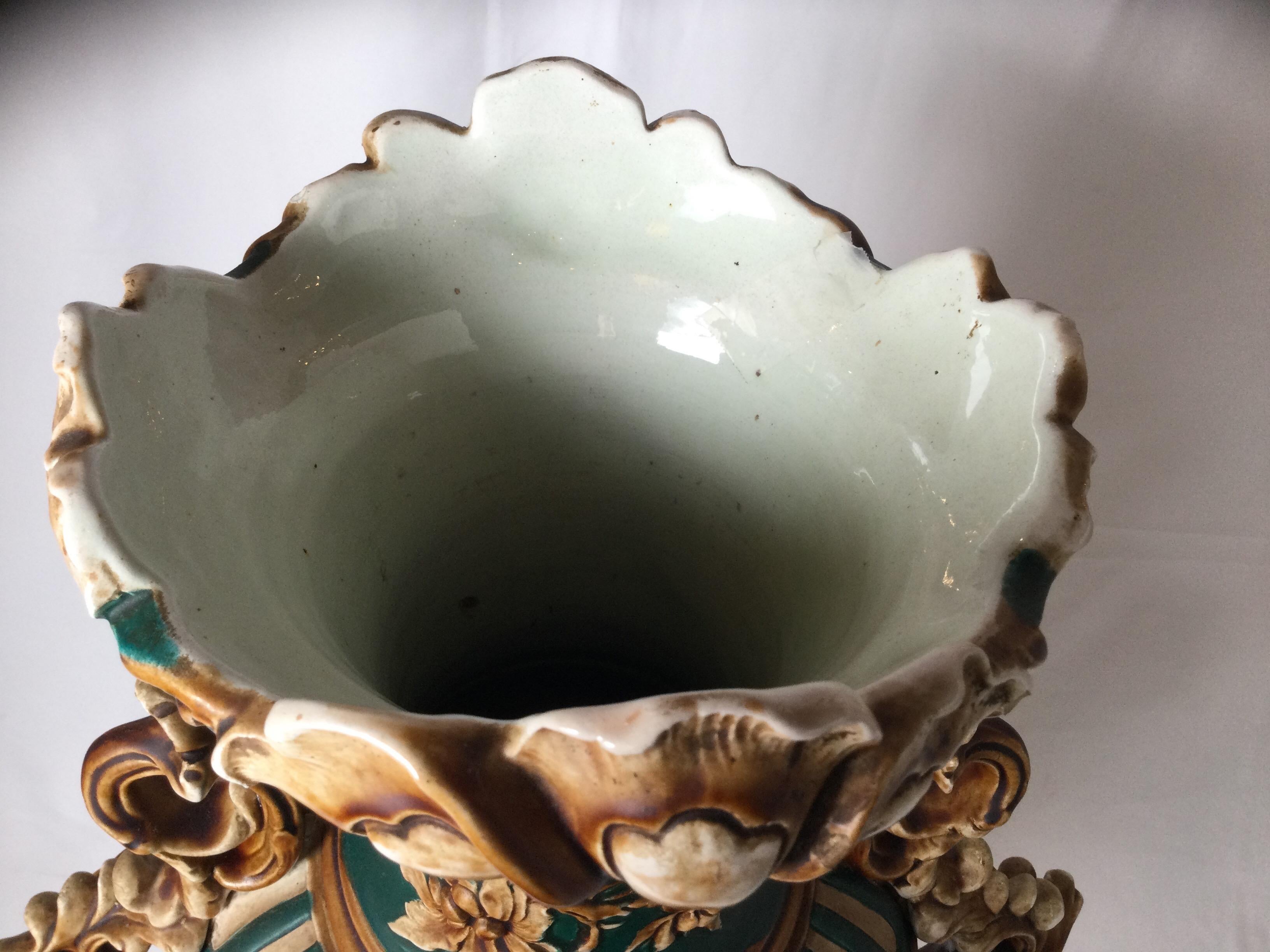 Large and Impressive Bohemian Majolica Urn Form Vase, 1890 For Sale 6