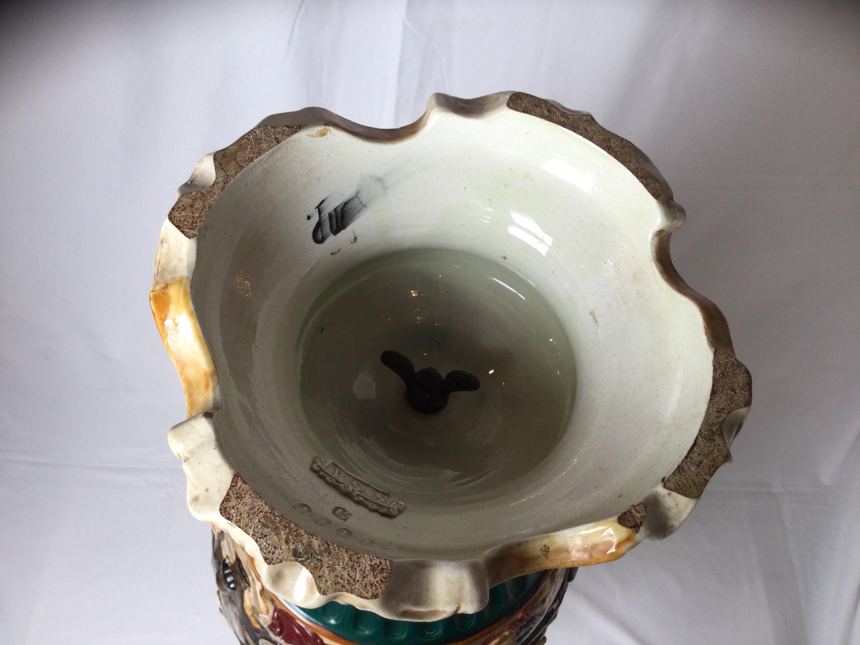 Large and Impressive Bohemian Majolica Urn Form Vase, 1890 For Sale 7