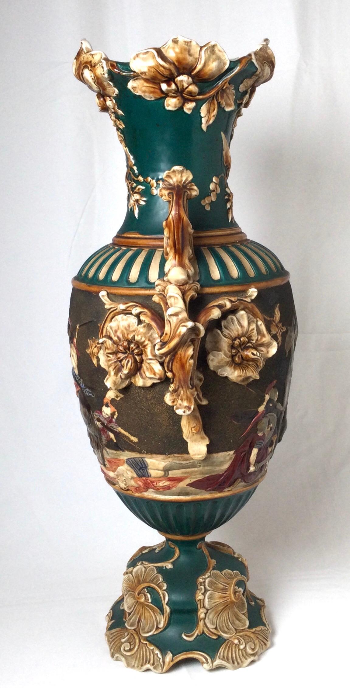 Large and Impressive Bohemian Majolica Urn Form Vase, 1890 For Sale 1