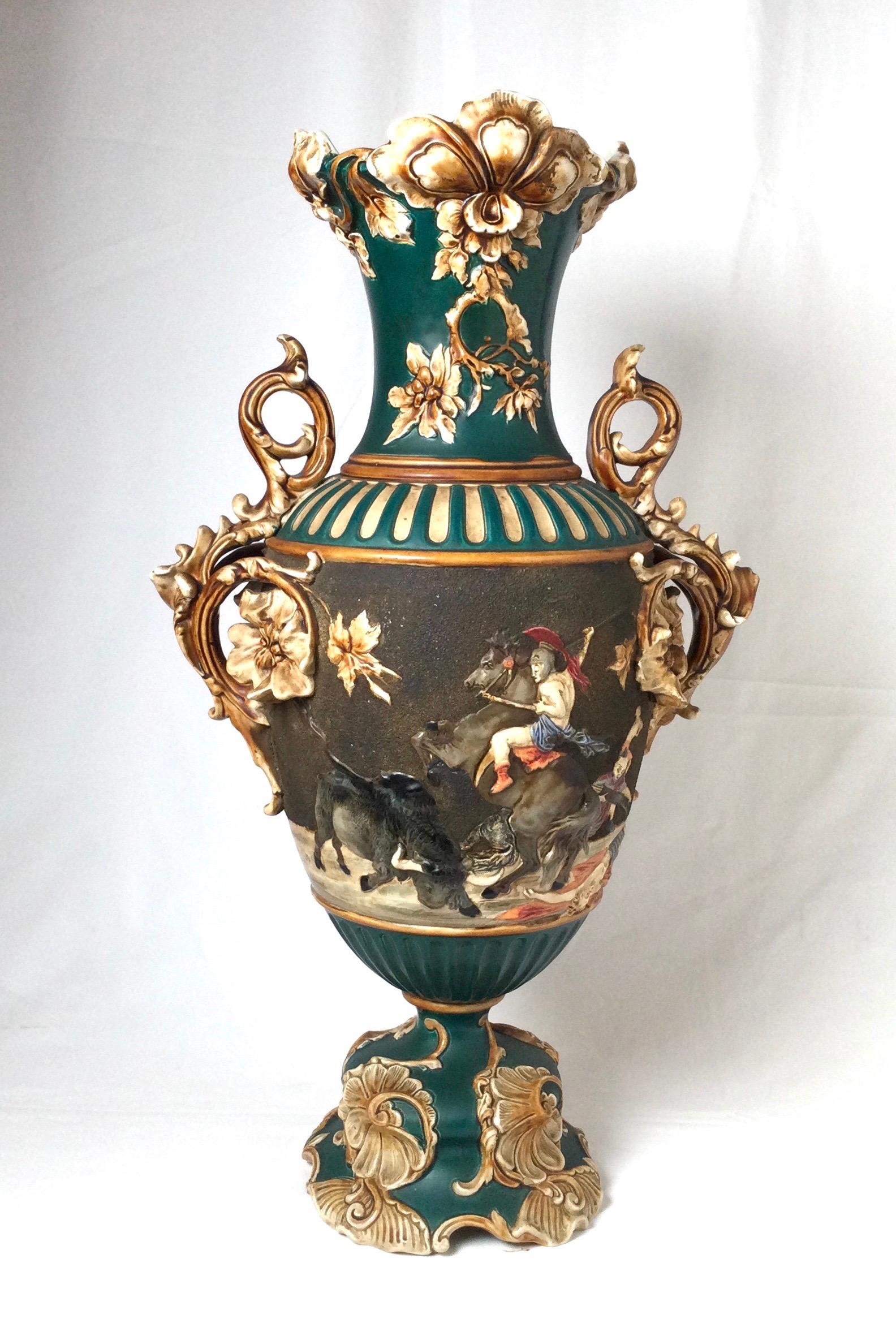 Large and Impressive Bohemian Majolica Urn Form Vase, 1890 For Sale 2