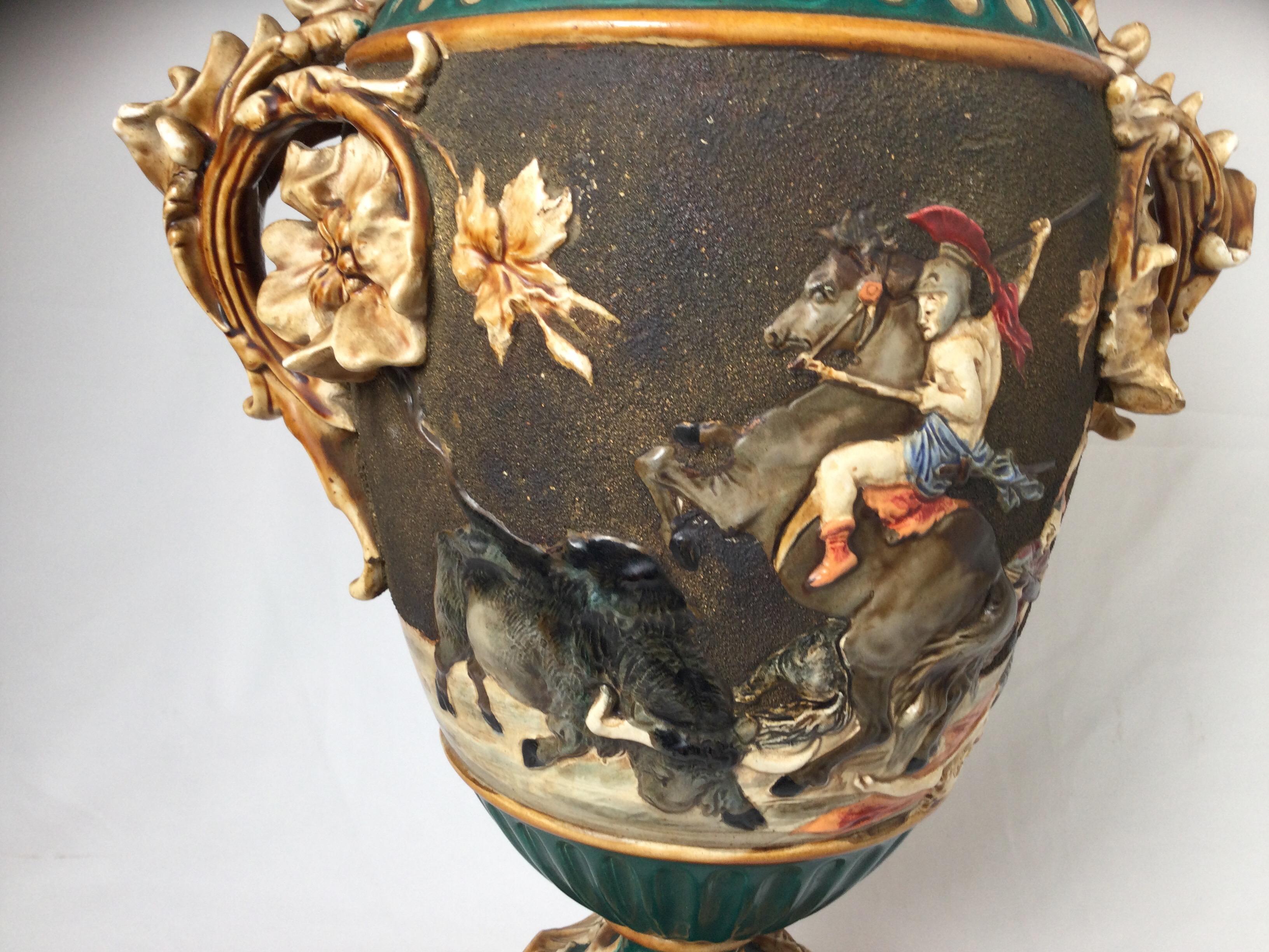 Large and Impressive Bohemian Majolica Urn Form Vase, 1890 For Sale 3