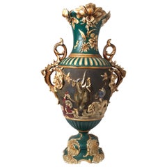 Antique Large and Impressive Bohemian Majolica Urn Form Vase, 1890