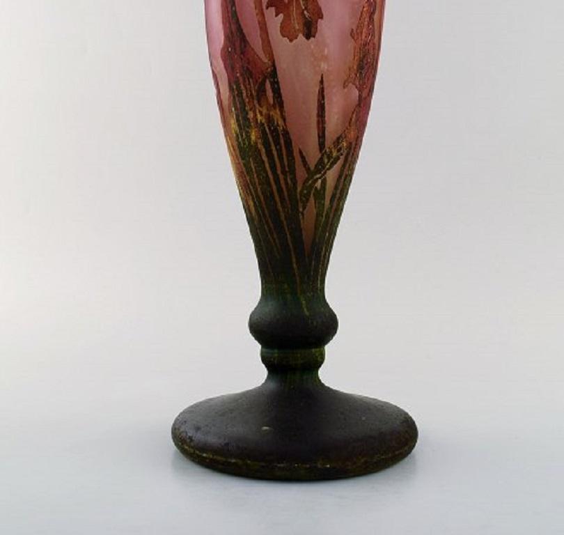 French Large and Impressive Daum Nancy Art Nouveau Cameo Vase in Mouth Blown Art Glass For Sale