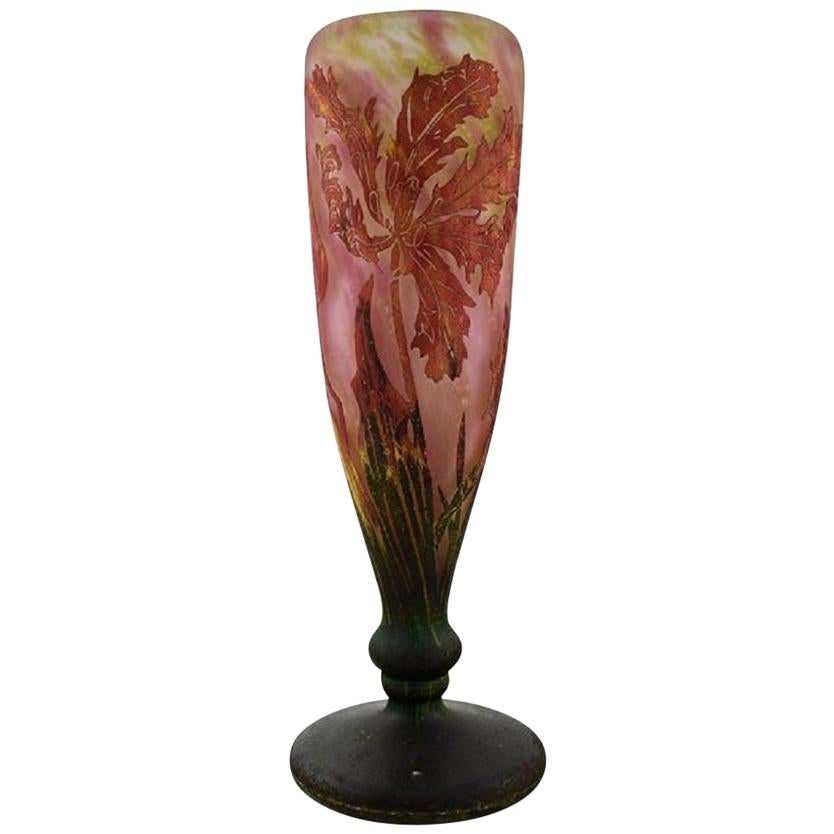 Large and Impressive Daum Nancy Art Nouveau Cameo Vase in Mouth Blown Art Glass