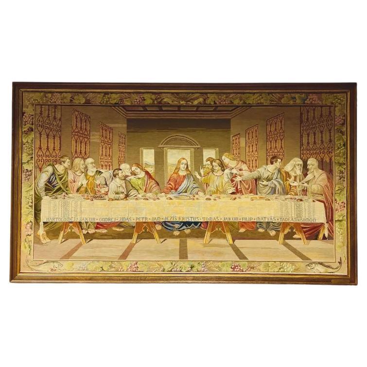 Large and Impressive Embroidered 19th Century Tapestry After Da Vinci's The Last For Sale