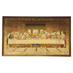 Grande et impressionnante tapisserie brodée du 19e siècle d'après The Last de Da Vinci