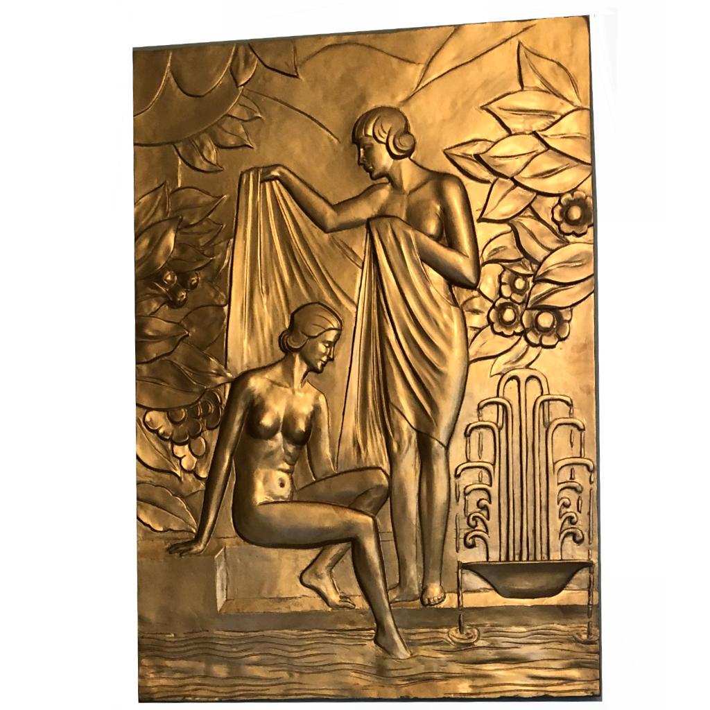 Großes und beeindruckendes handgefertigtes Art déco-Stück  Wandplakette „Bade Damen“ im Zustand „Hervorragend“ im Angebot in Devon, England