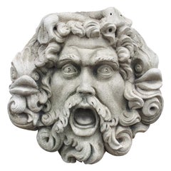 Large and Impressive Italian Carved Neptune Wall Sculpture or Fountain Spout