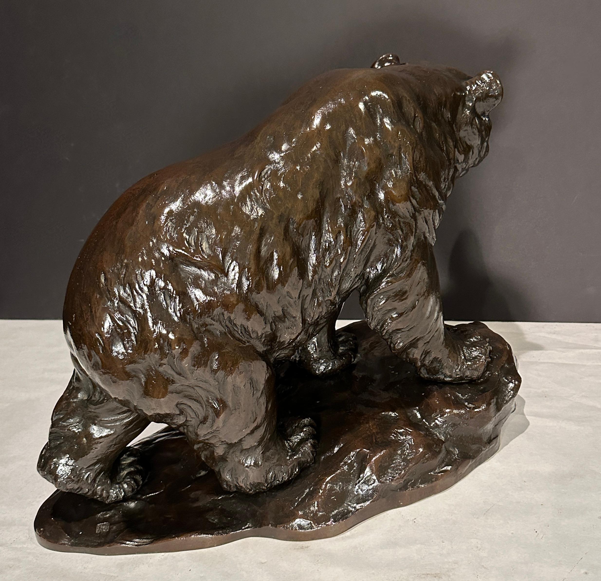 Début du 20ème siècle Grand et impressionnant ours en bronze de la période Meiji, signé en vente