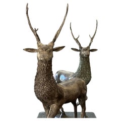 Large and impressive pair of bronze deer, attributed to Sarried 1970's