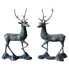 Large and impressive pair of bronze deer, attributed to Sarried 1970's