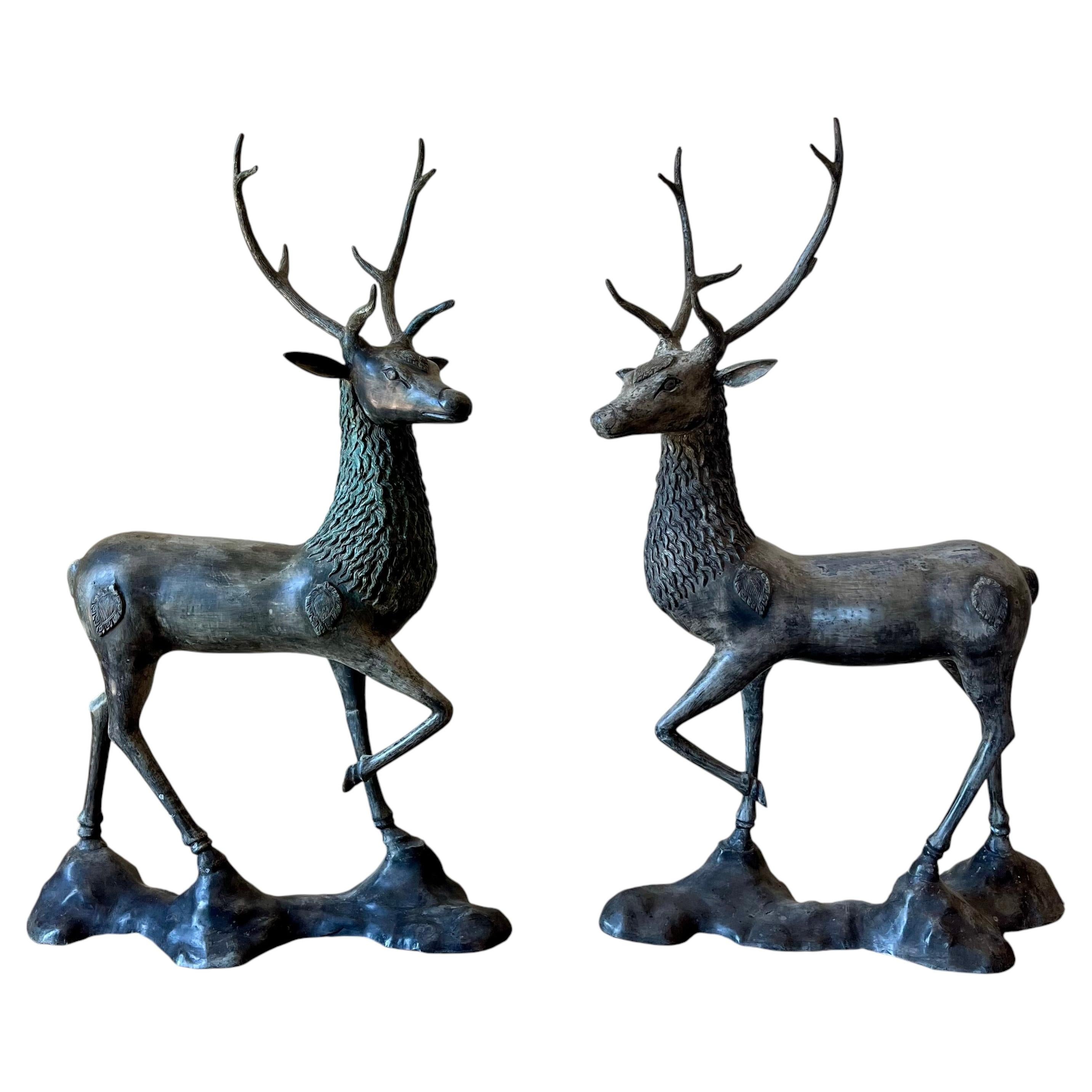 Large and impressive pair of bronze deer, attributed to Sarried 1970's For Sale