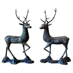 Large and impressive pair of bronze deer, attributed to Sarried 1970's