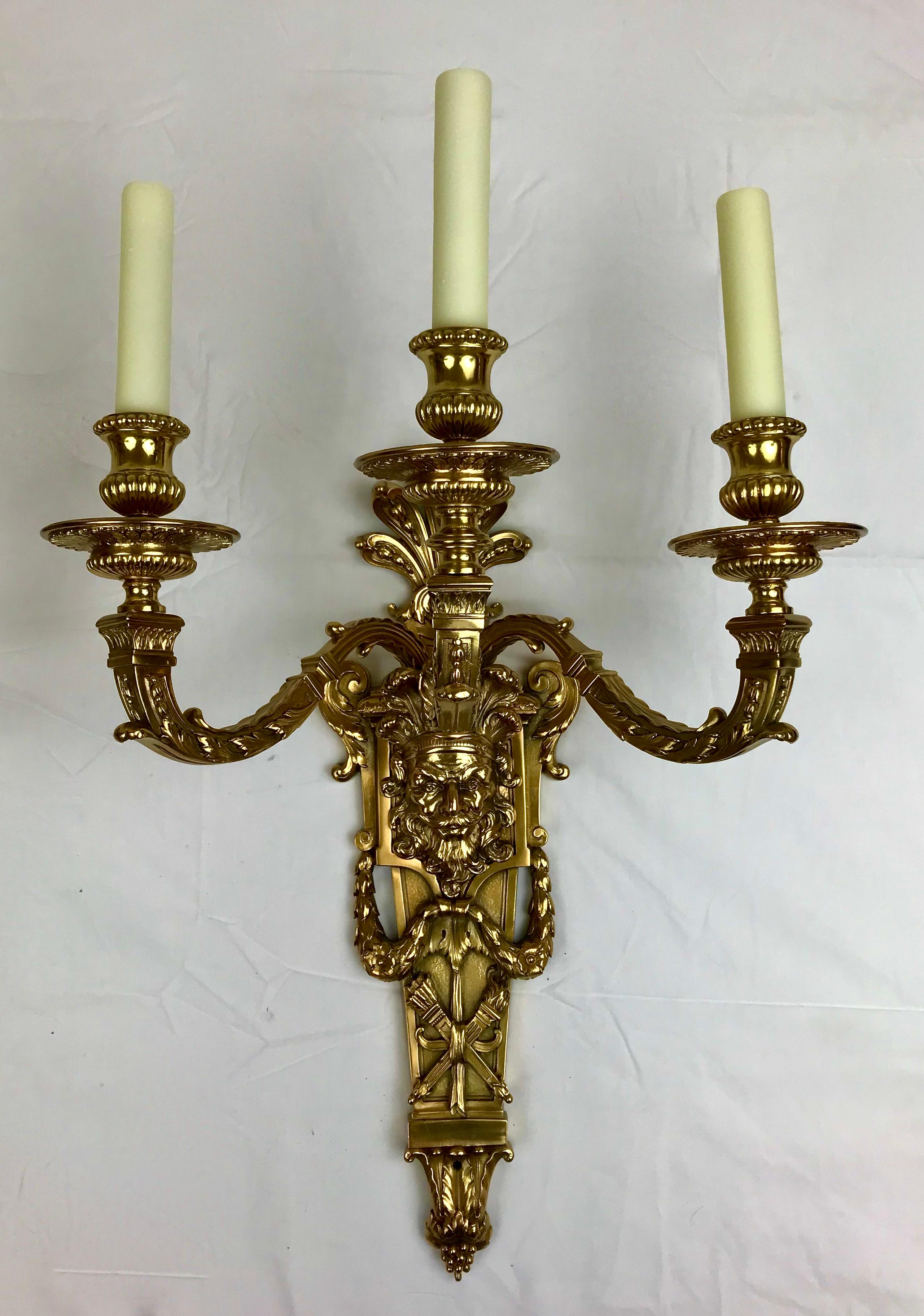American Large and Impressive Pair of Bronze Sconces by E. F. Caldwell For Sale