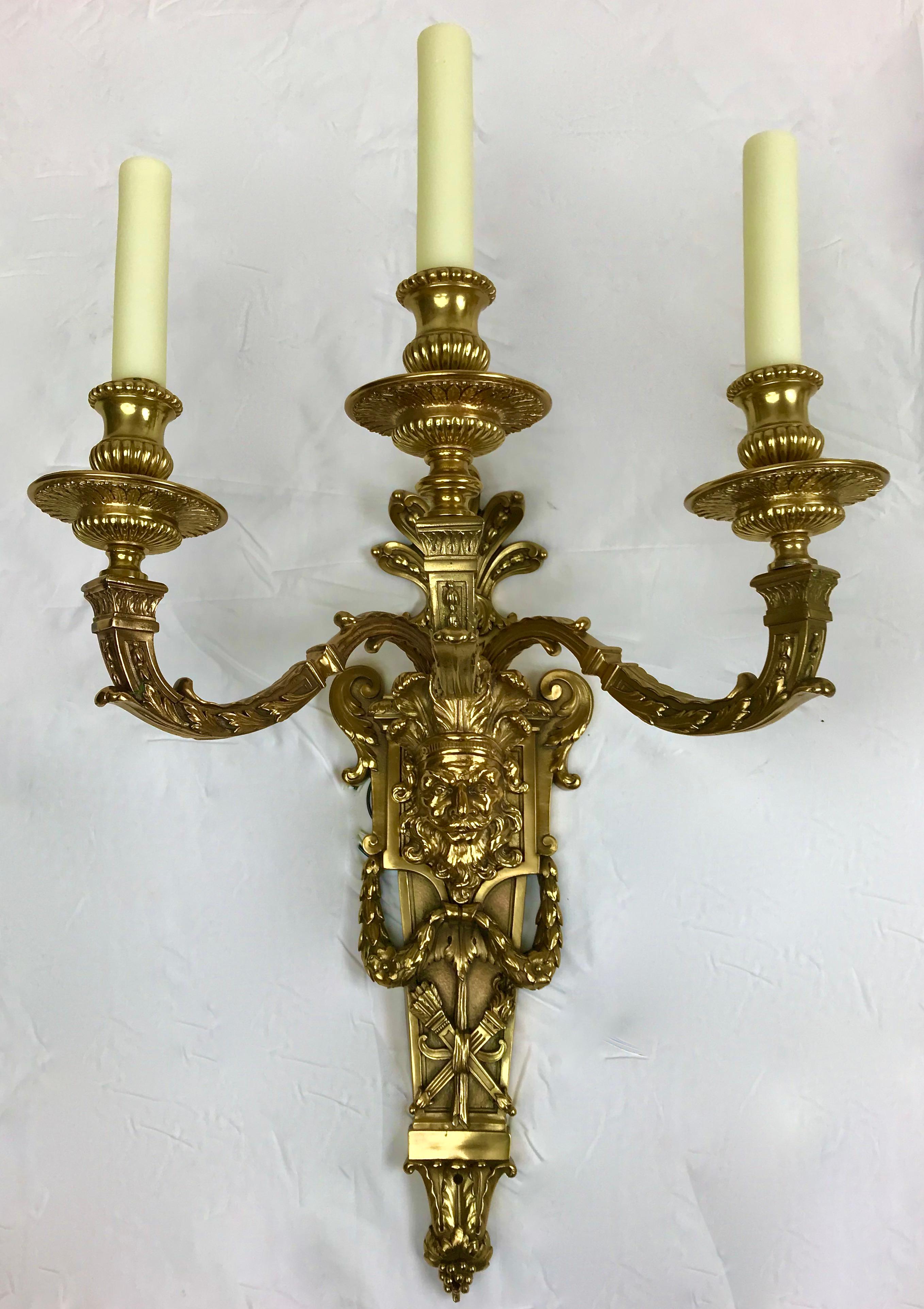 Large and Impressive Pair of Bronze Sconces by E. F. Caldwell In Good Condition For Sale In Pittsburgh, PA