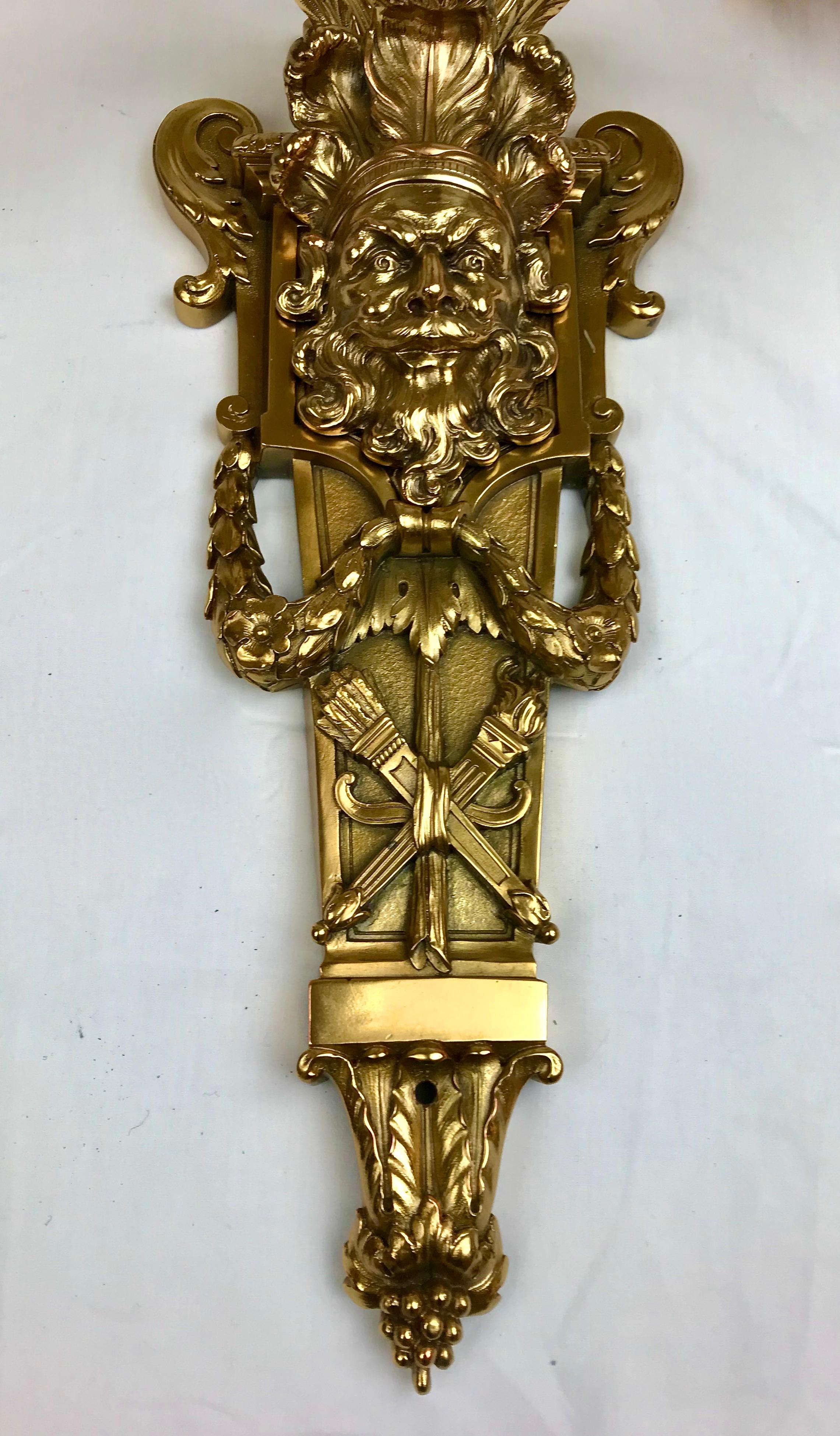 19th Century Large and Impressive Pair of Bronze Sconces by E. F. Caldwell For Sale