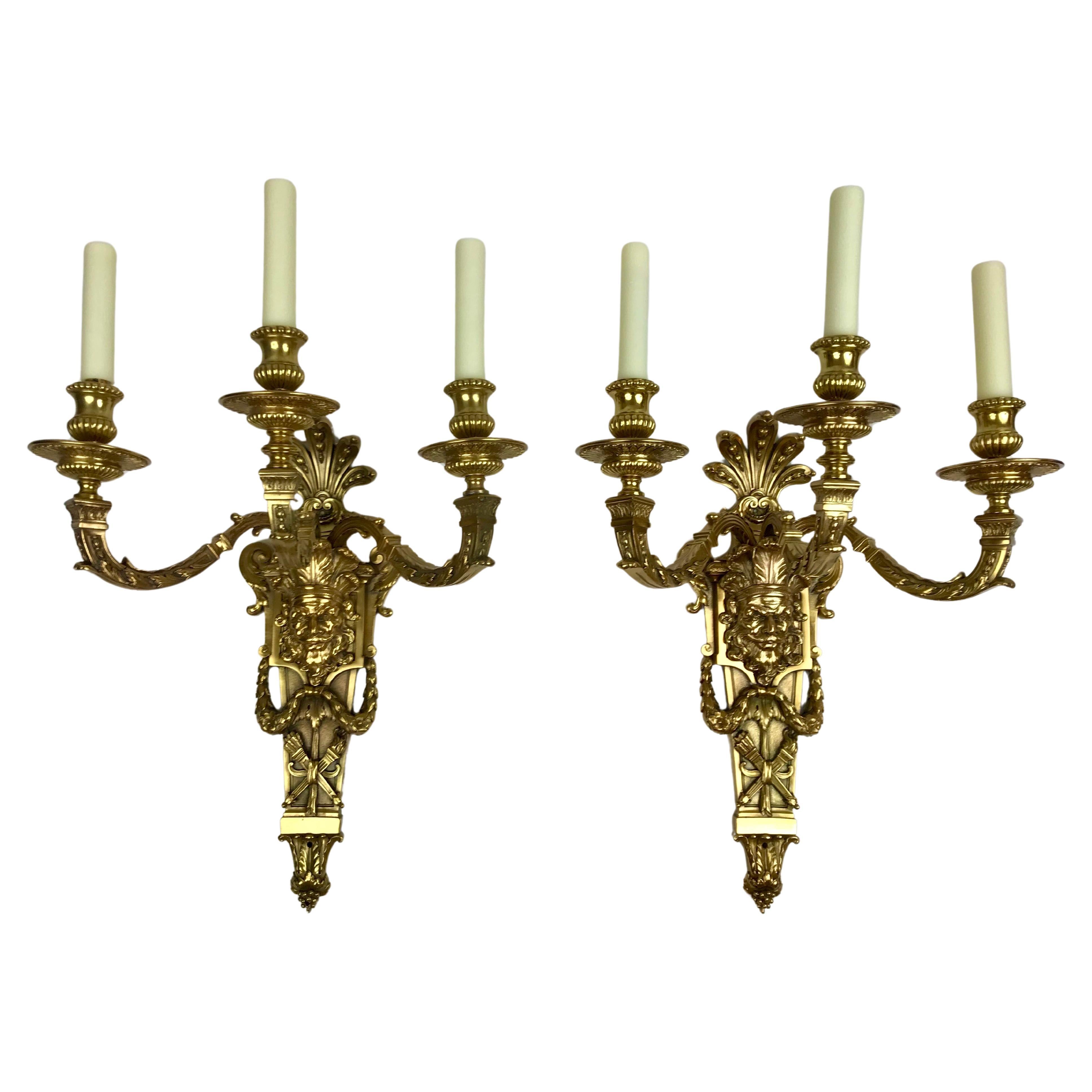 Large and Impressive Pair of Bronze Sconces by E. F. Caldwell