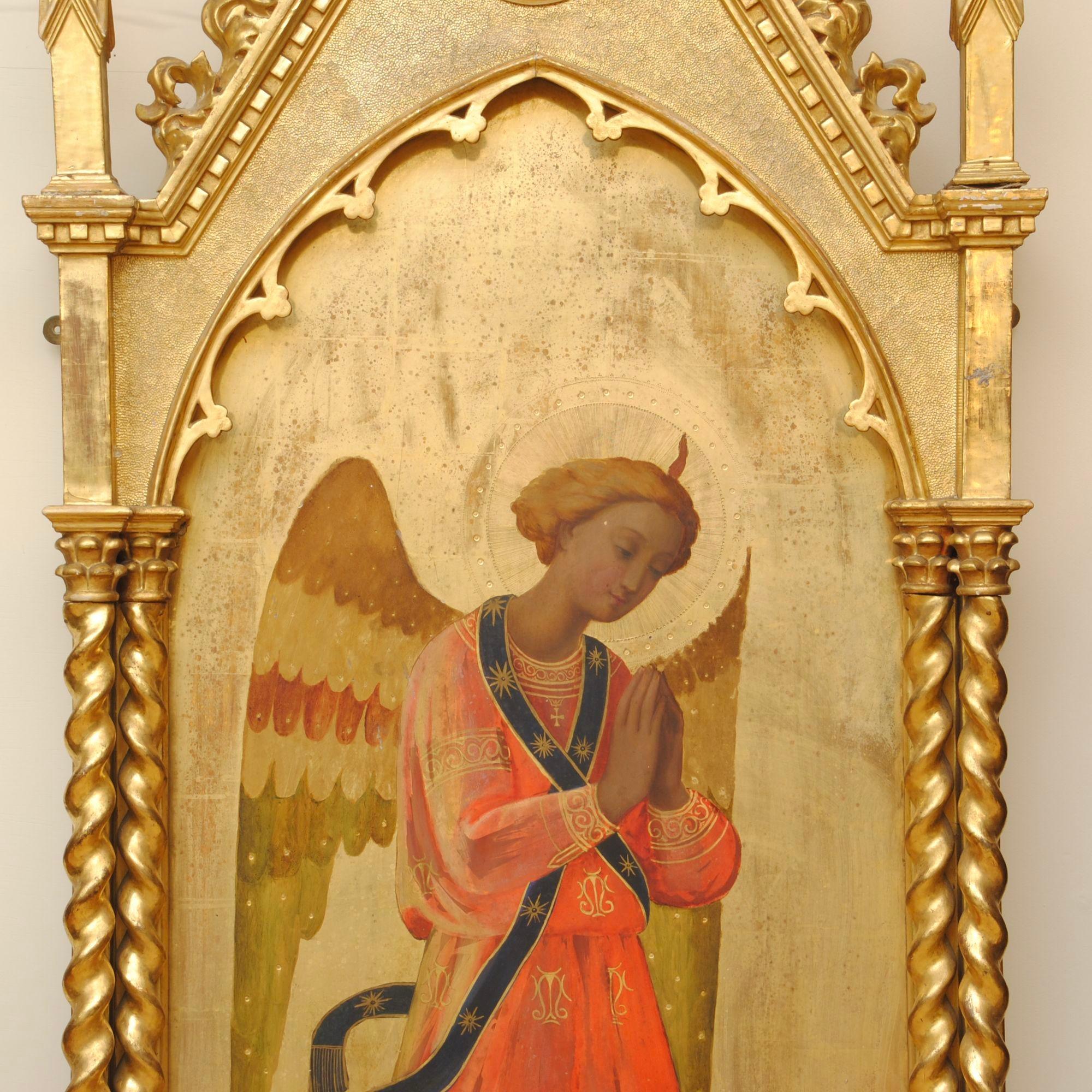 Carved Large And Impressive Pair Of Florentine Angels After Fran Angelico - 233cm High For Sale