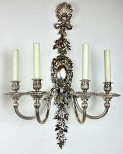 Large and Impressive Pair of Silver Oak Leaf Motif Sconces by E F Caldwell