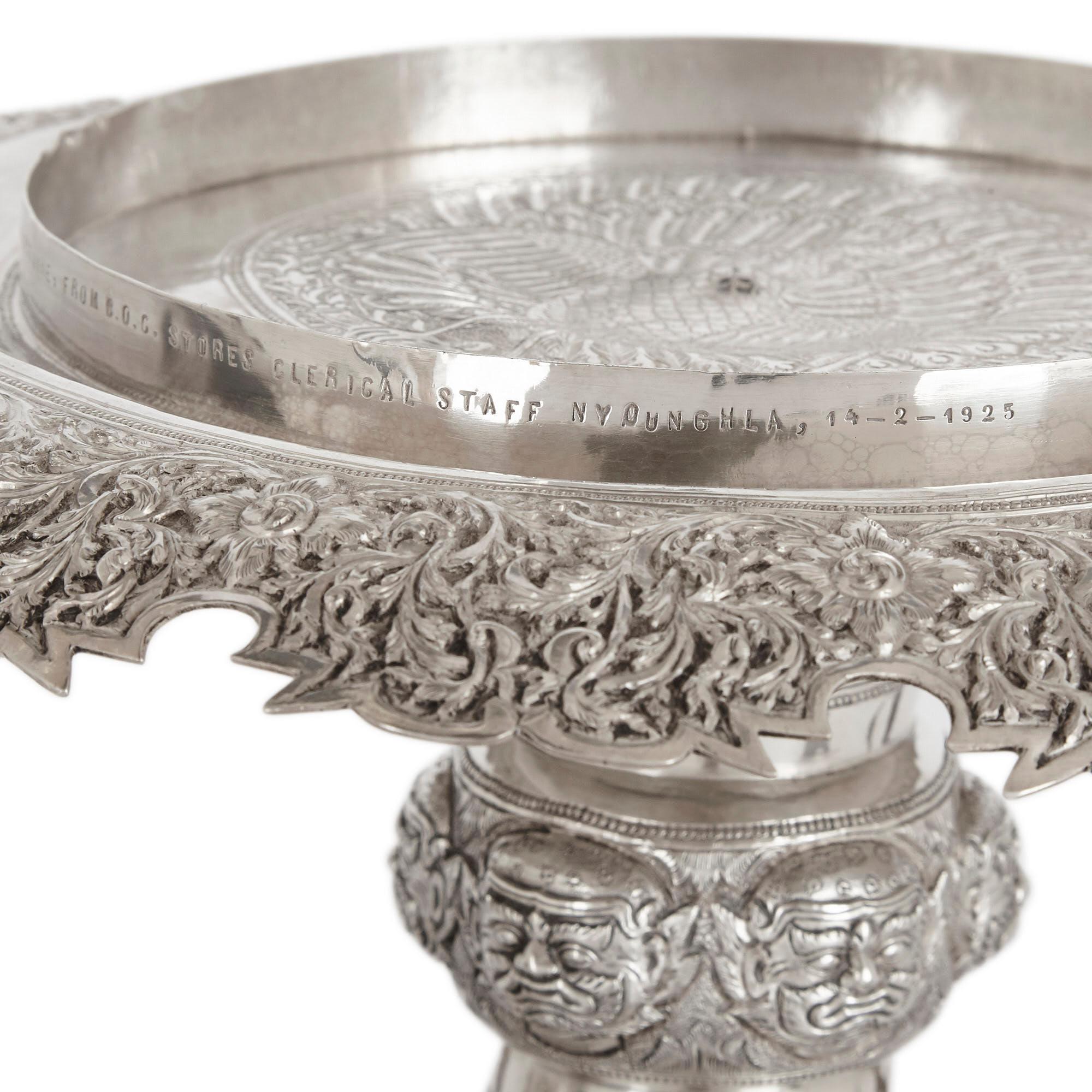 Large and Impressive Silver Centrepiece Vase from Burma 4