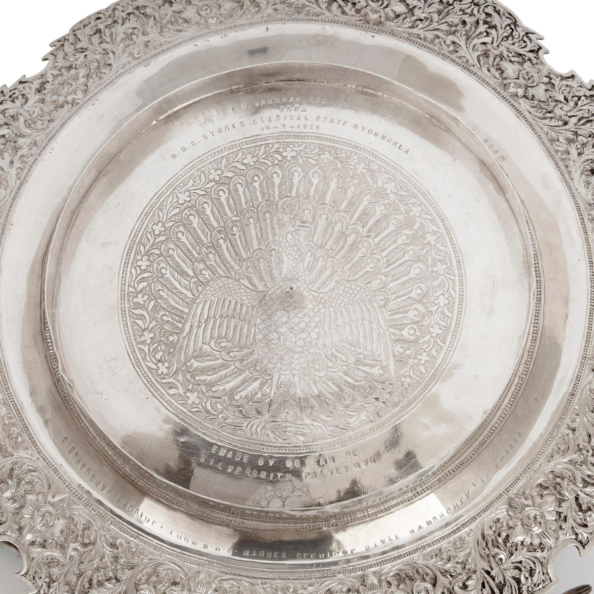 Large and Impressive Silver Centrepiece Vase from Burma 6