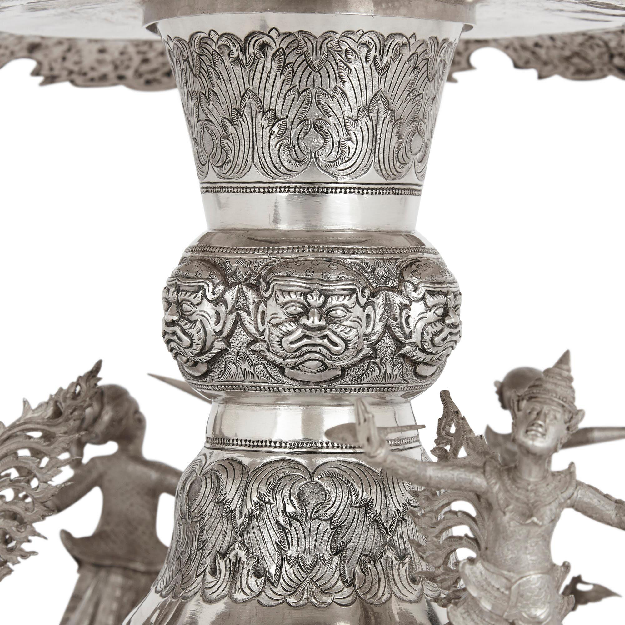 Burmese Large and Impressive Silver Centrepiece Vase from Burma
