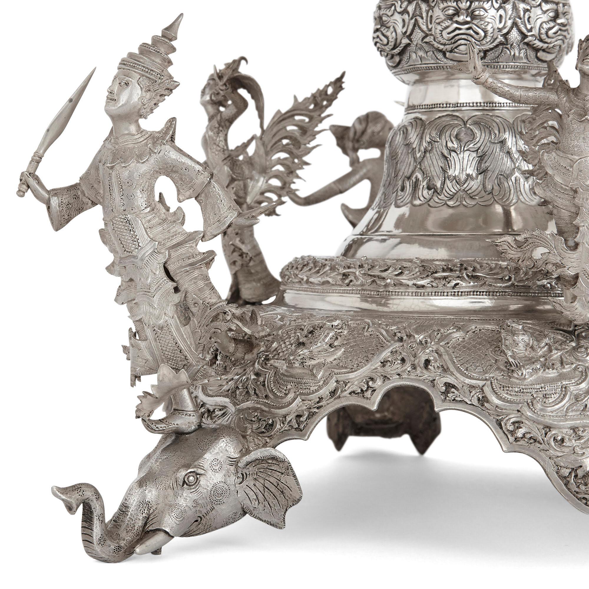 Cast Large and Impressive Silver Centrepiece Vase from Burma