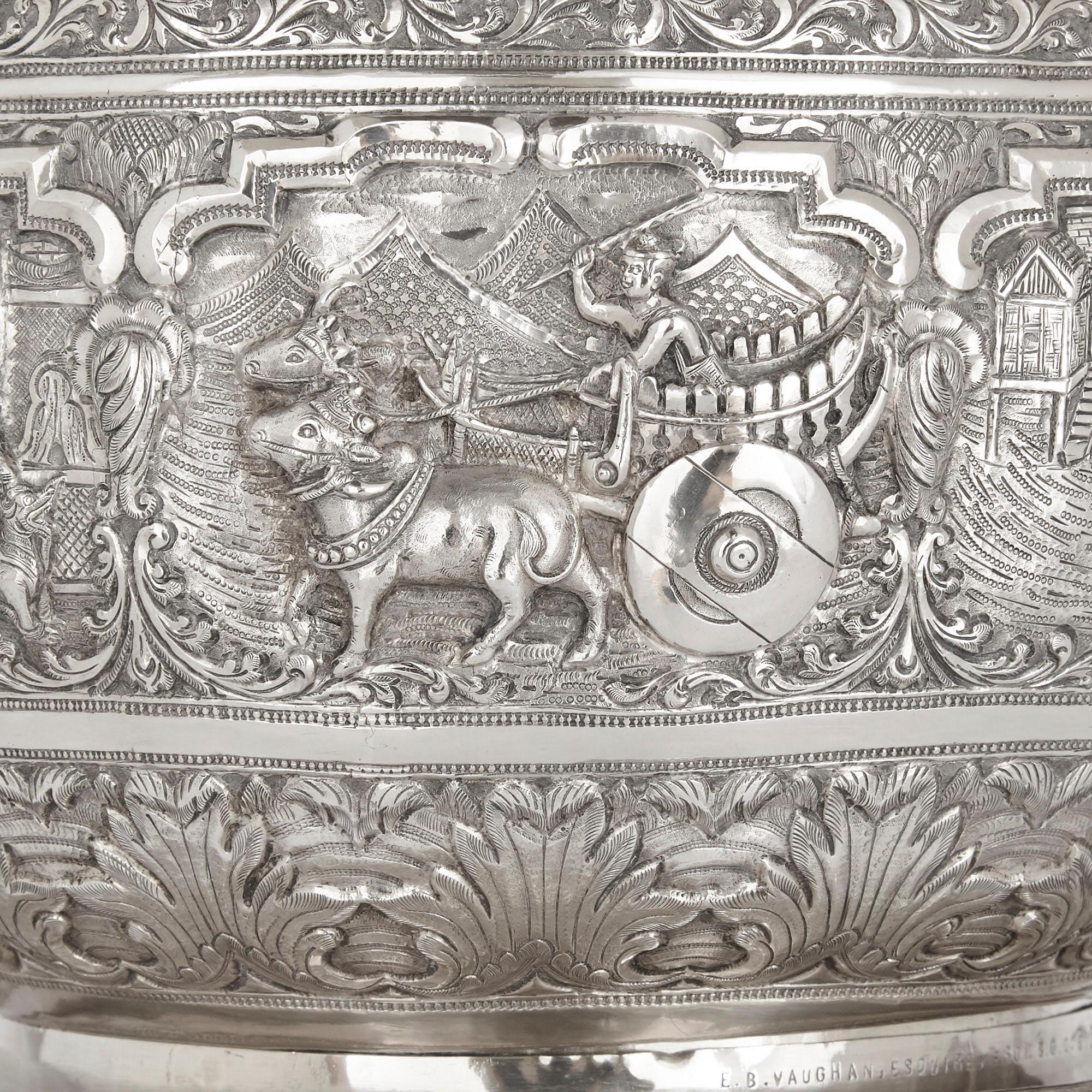 Large and Impressive Silver Centrepiece Vase from Burma 2