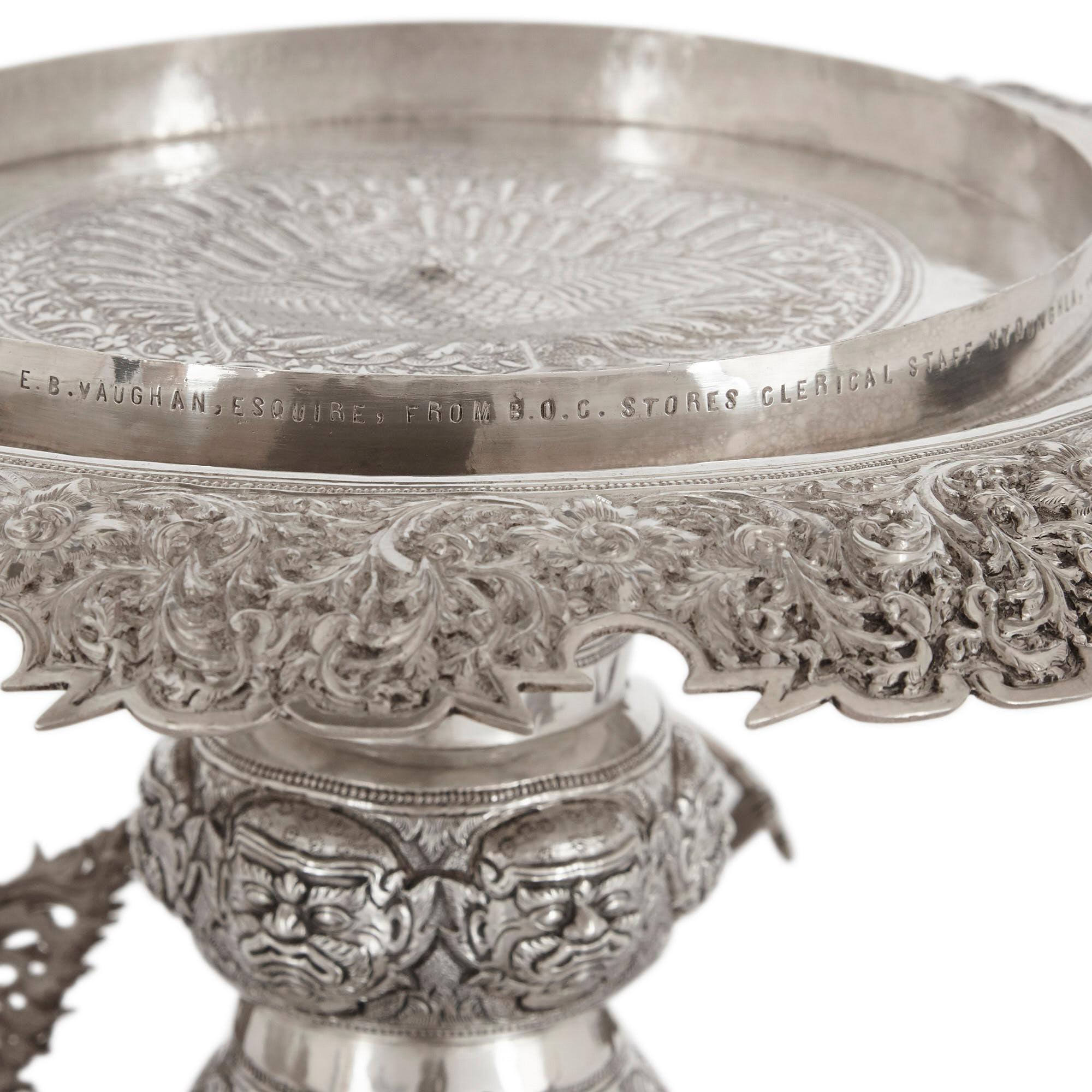 Large and Impressive Silver Centrepiece Vase from Burma 3