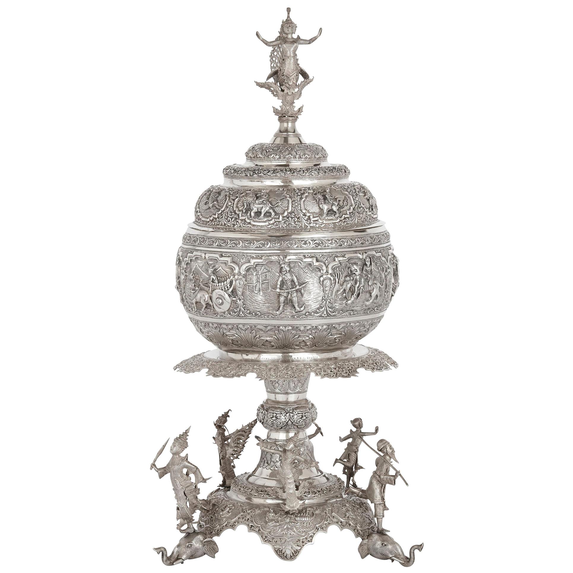 Large and Impressive Silver Centrepiece Vase from Burma