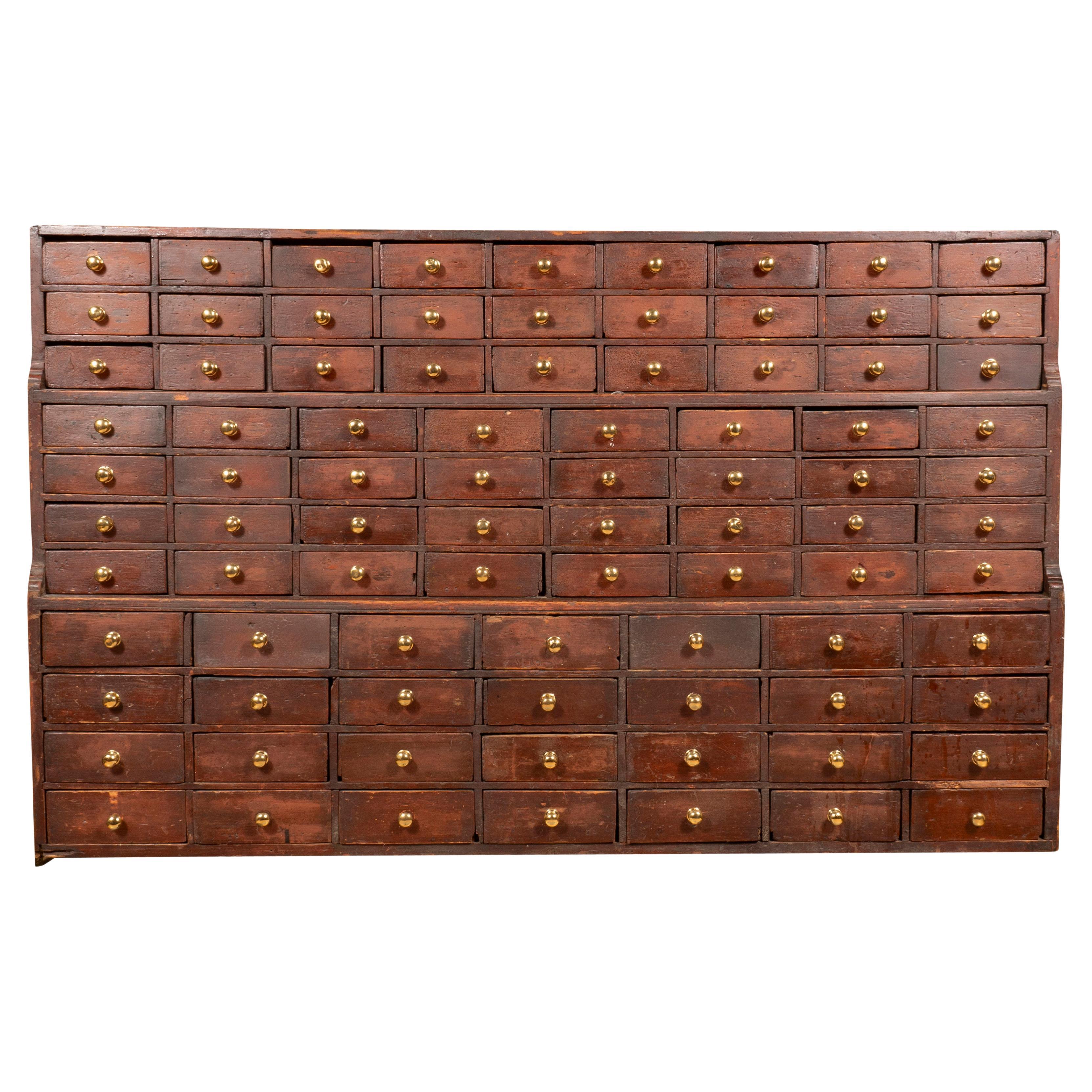 Large And Impressive Stained Pine Apothecary Chest For Sale