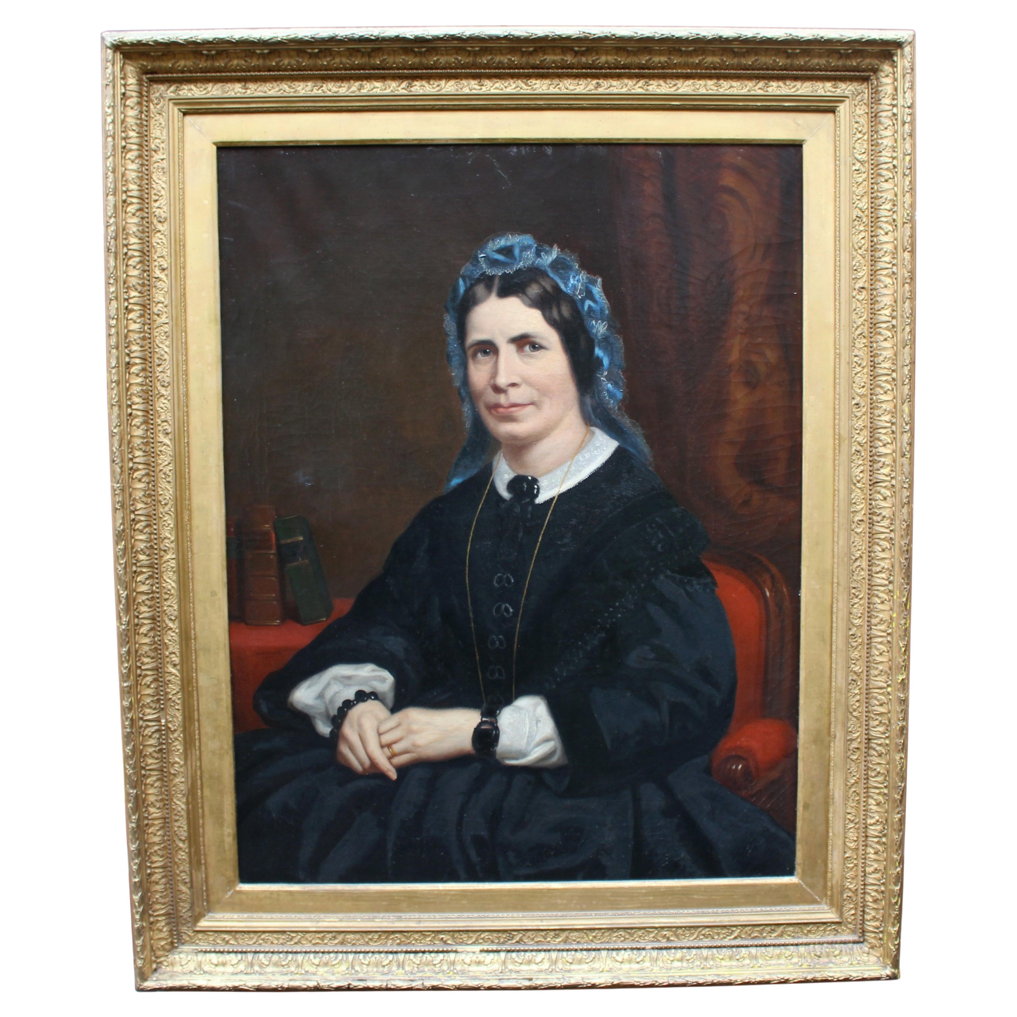 Grande e imponente ritratto a olio vittoriano di W.R. Waters, 1877 in vendita