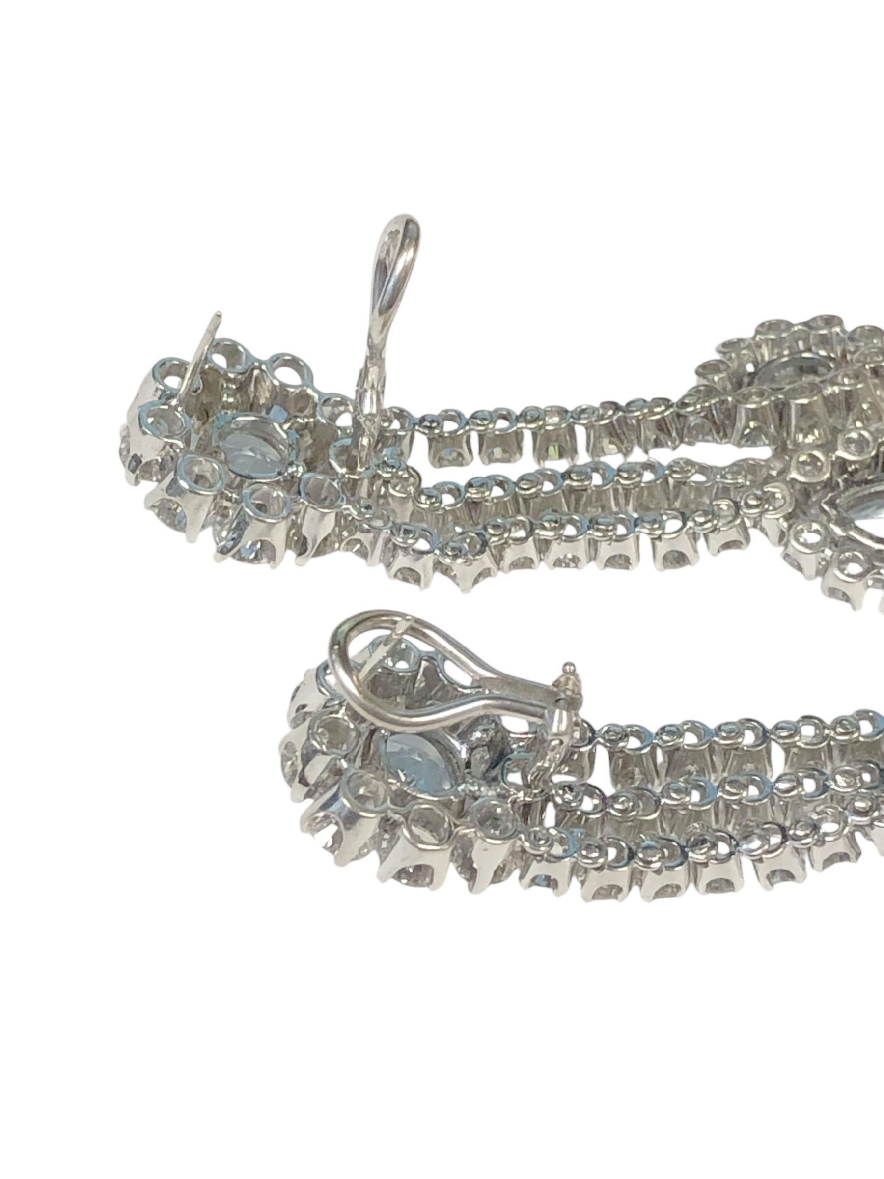 Large and Impressive White Gold, Diamond and Aquamarine Chandelier Earrings In Excellent Condition In Chicago, IL