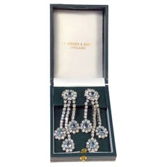 Large and Impressive White Gold, Diamond and Aquamarine Chandelier Earrings