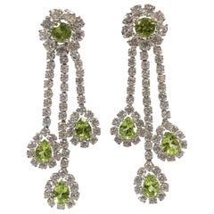 Retro Large and Impressive White Gold Diamond and Peridot Chandelier Earrings