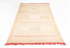 Large and Intricate Soumak Area Rug in Neutral Tones, Beige, Green and Red