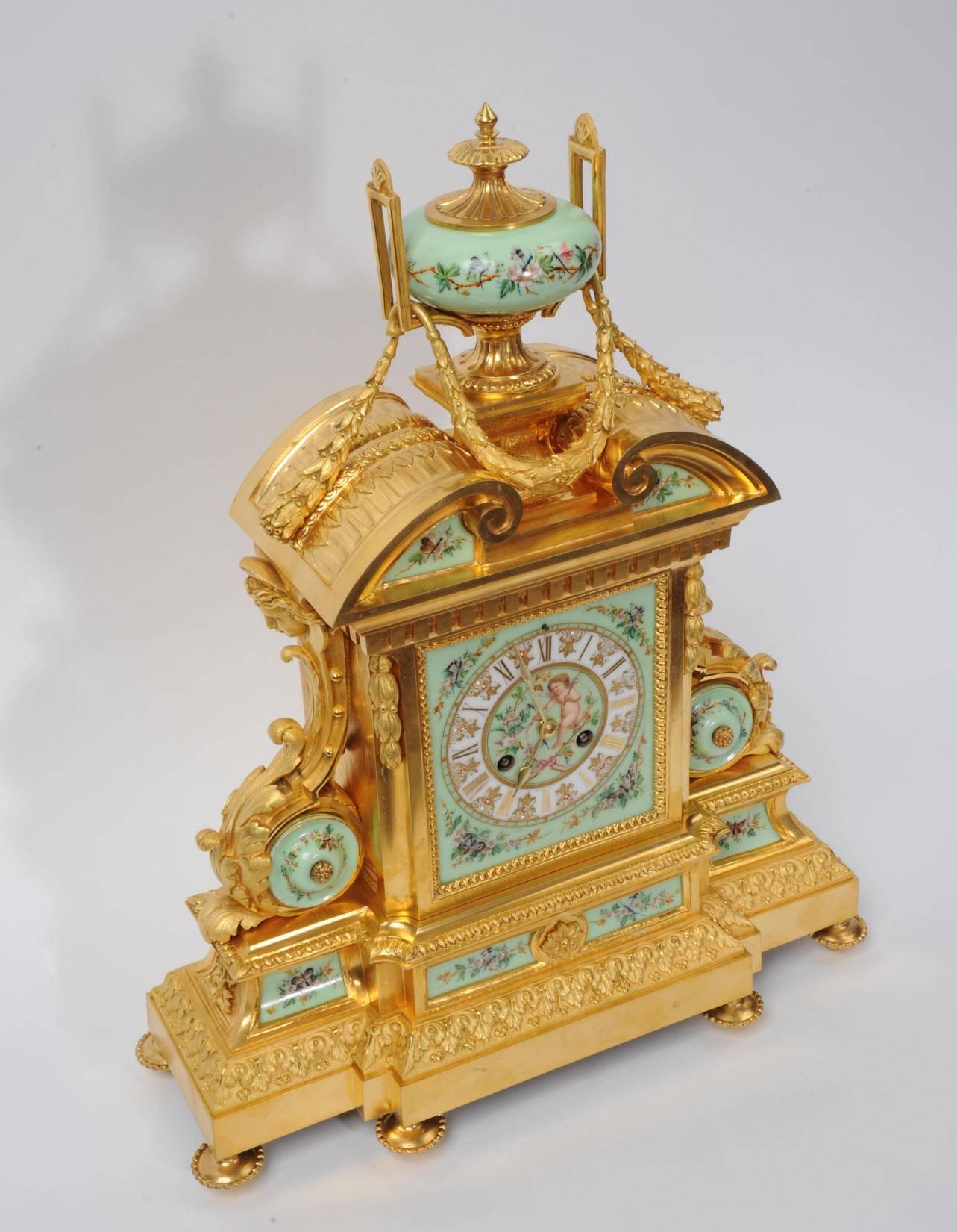 Large and Magnificent Ormolu and Sèvres Porcelain Clock by Achille Brocot In Excellent Condition In Belper, Derbyshire
