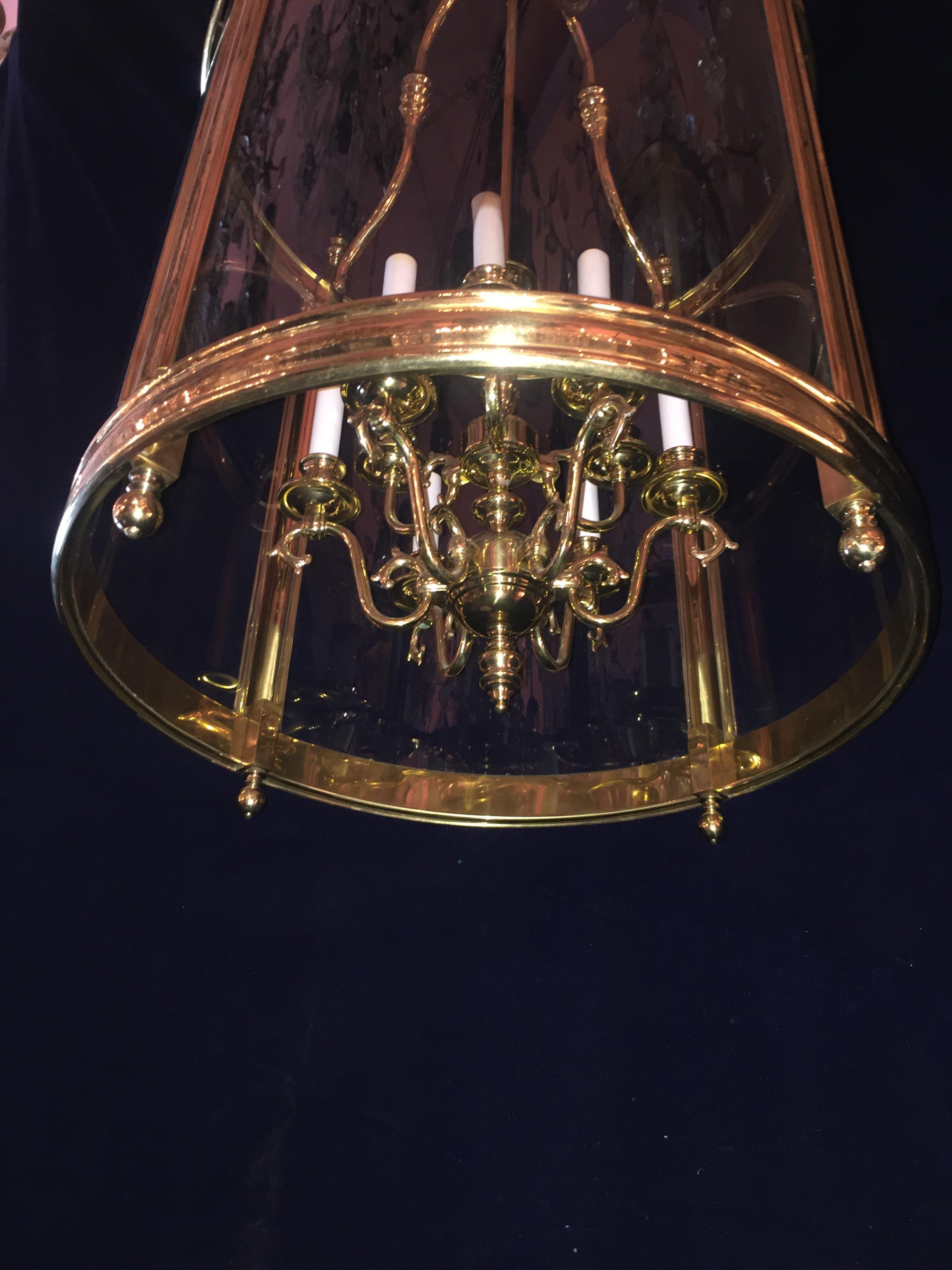 Large and Massive Fine French Louis XVI Style Gilt Brass Lantern Chandelier 1