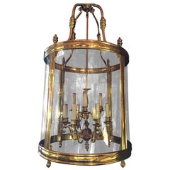 Large and Massive Fine French Louis XVI Style Gilt Brass Lantern Chandelier