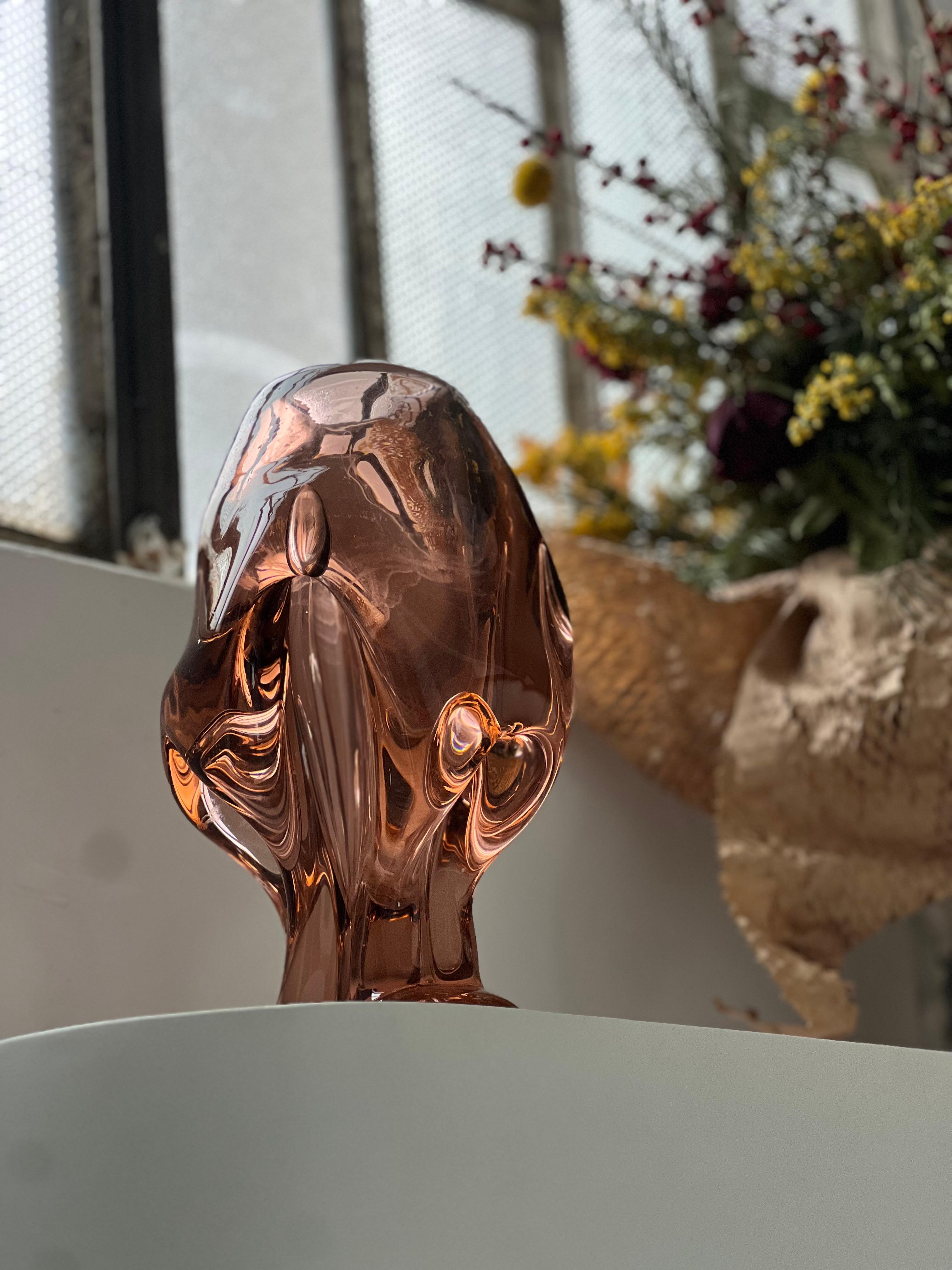 Massive italienische Vase aus rosa Murano-Glas aus dem 20. Jahrhundert, skulpturale Formen