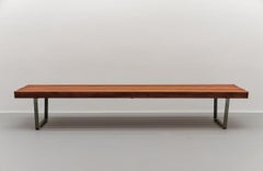 Large and Massive Wood Slatted Bench from the 1960s, Scandinavian