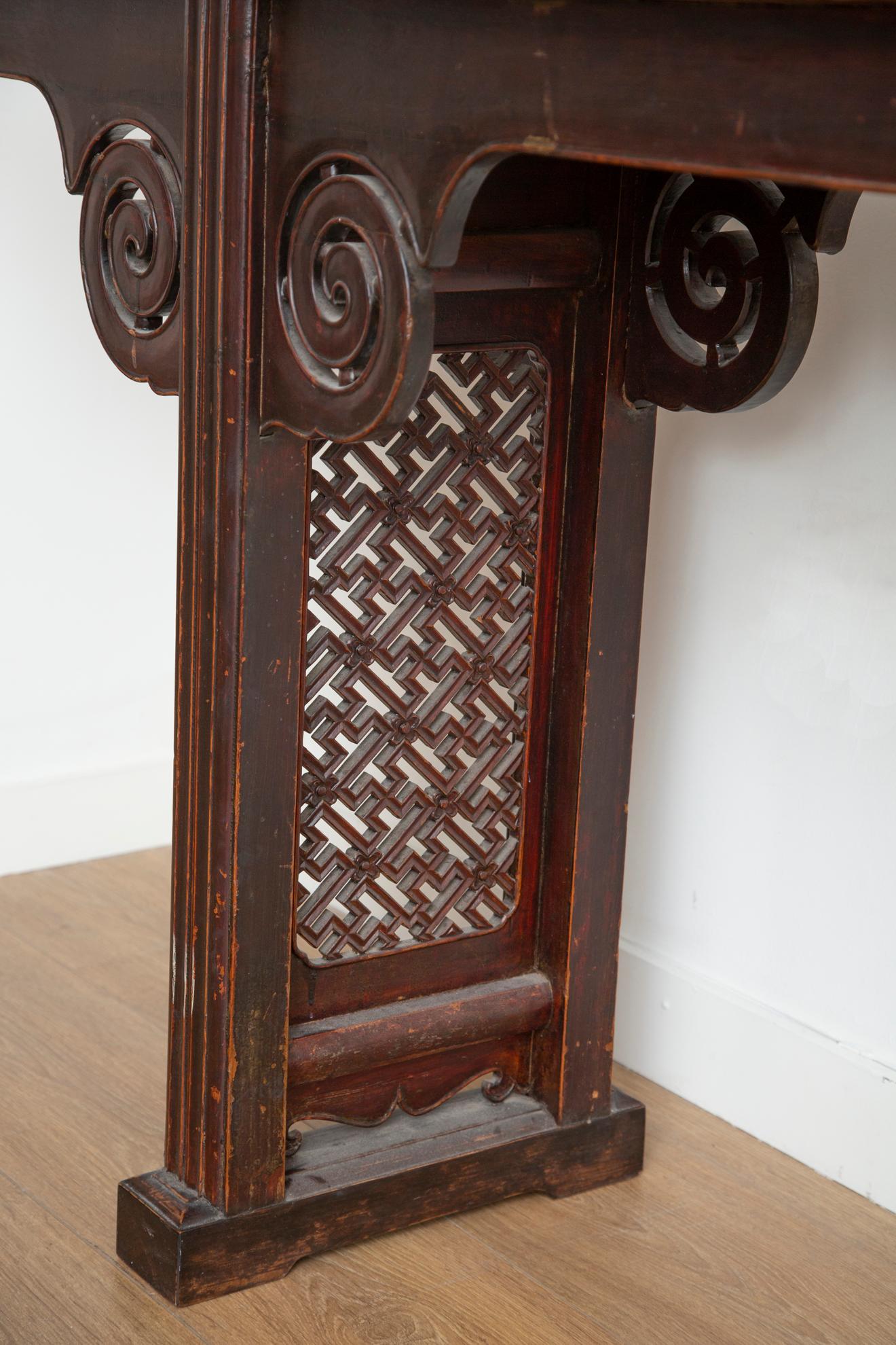 Elm Large and Narrow Chinese Altar Console, 20th Century For Sale